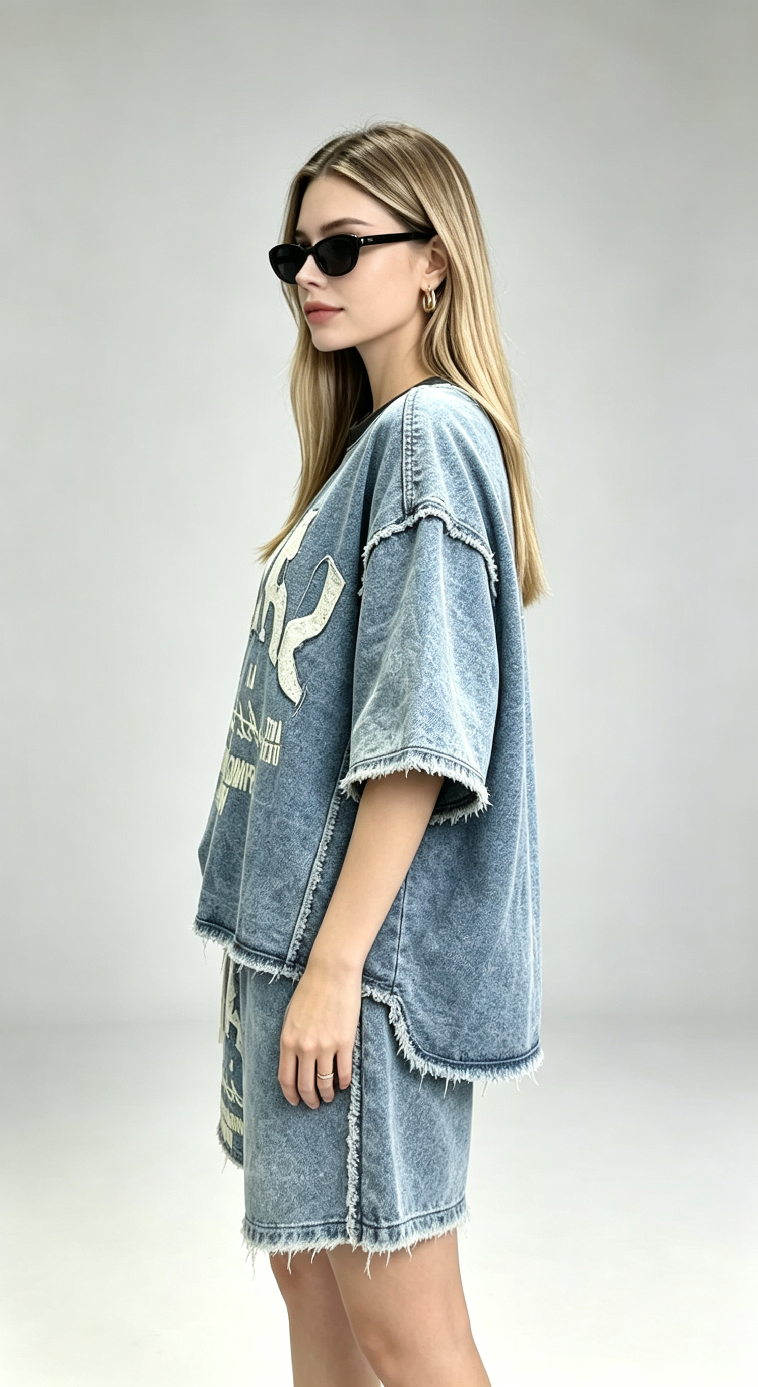 Trendy Letter-Print Denim Set